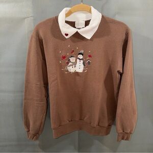 Top Stitch By Morning Sun Vintage Brown Snowman Winter Sweatshirt Sz PS / C Desc